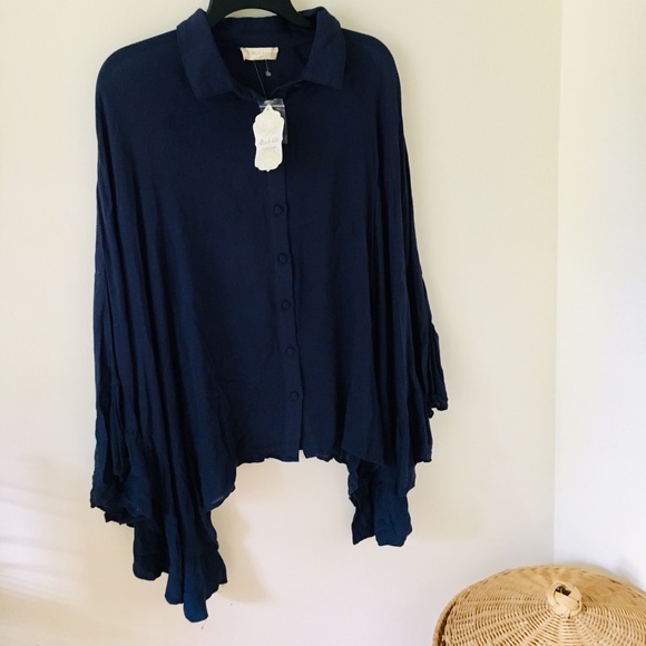 Altar'd State Tops - ❤️ Altar’d State Navy Oversized Button Up Blouse Top